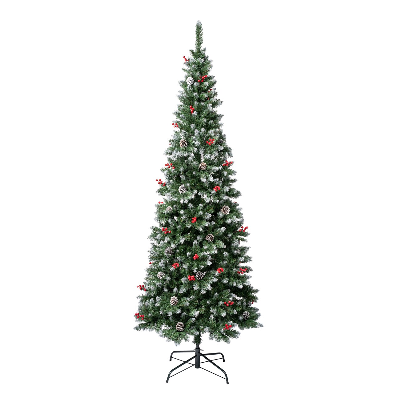 National Tree Company First Frosted Traditions Slim Christmas Tree with Hinged Branches, Pinecones and Red Berries, 7.5 ft